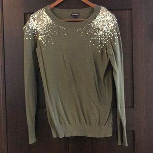 Express sweater olive color with gold sequence M